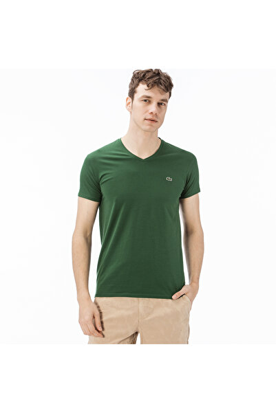 Lacoste Erkek Slim Fit V yaka Yeşil T-Shirt