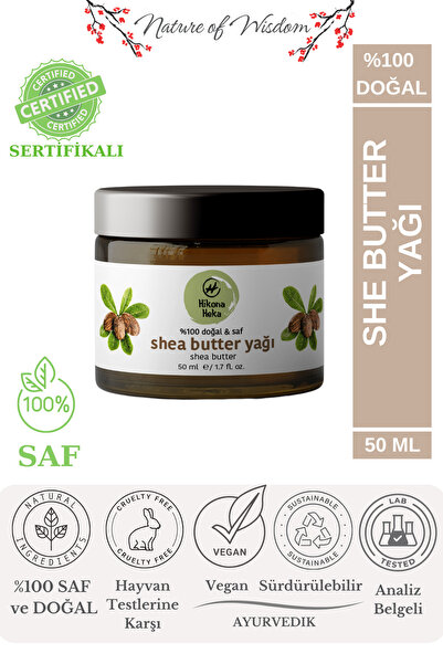 Hikona Heka Katı Shea Butter Yağı Soğuk Sıkım %100 Saf Ve Doğal Vegan Kavanoz 50 ml