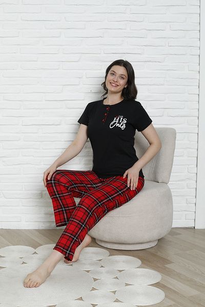 MODAREYA Short Sleeve Plaid Pajamas with Paired Placket for Valentines, Couples and Dowry