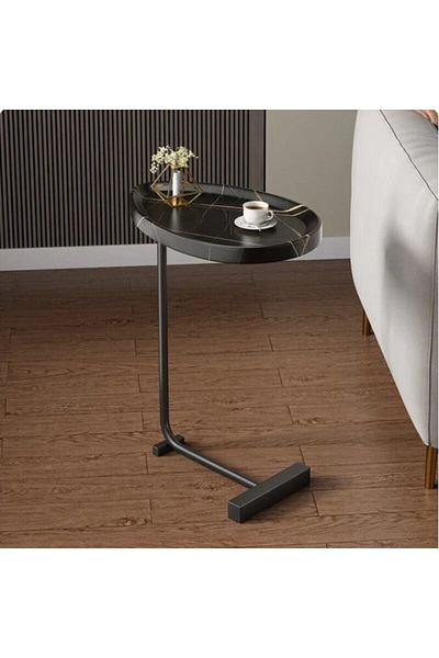 1st C-shaped Coffee Side Table With Water Resistant Top - Scandinavian Wood-black Color