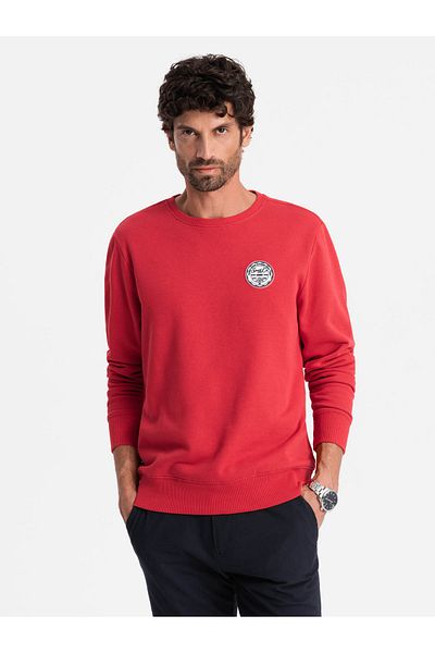 OMBRE Men's non-stretch sweatshirt with college style patch - red V1 OM-SSNZ-0134 XL