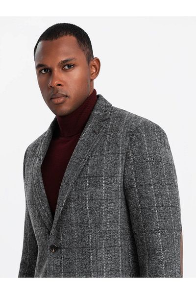 OMBRE Eleganter Herren Karo Blazer mit Wollmischung - grau V1 OM-BLZB-0137 XL