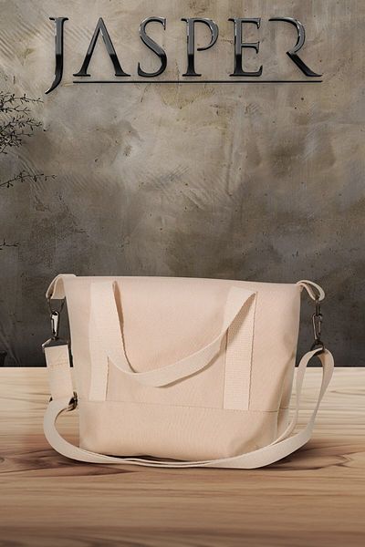 JASPER Canvas Cream Snap Fastener Adjustable Women's Hand and Shoulder Bag