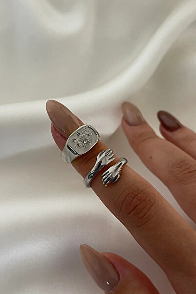 AURRARİ حلقة فضية قابلة للتعديل للعين واليد مكونة من قطعتين