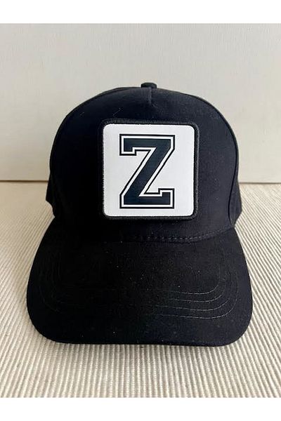 CosmoOutlet 100% Cotton Men's Black Hat with Letter Z Adjustable Changeable Sticker on the Back