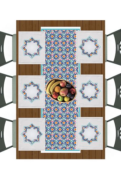 Filamente Ramadan Runner + 6 piese de serviciu american / set de masă / țesătură micropetek rezistentă la pete și lavabilă
