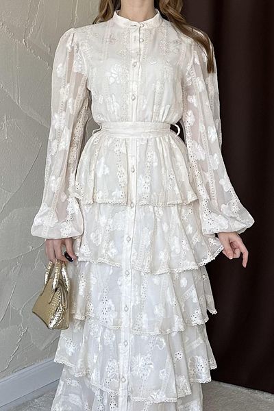 Elbee Fashion Woman Μακρύ φόρεμα Flounce