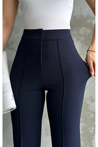 kısmet sepeti Kısmet Basket Women's Navy Blue High Waist Recovery Original Crepe Fabric Palazzo Pants