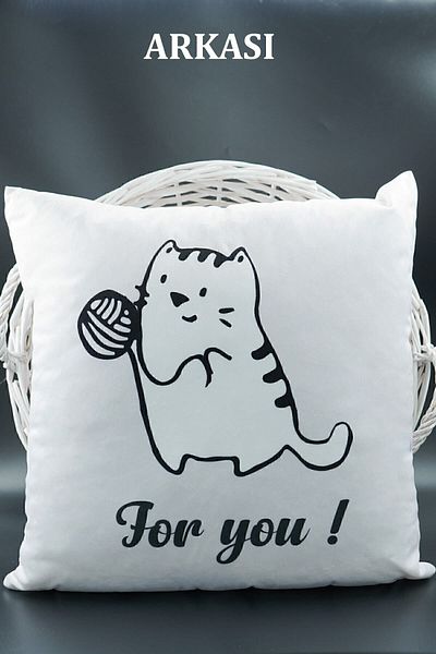 ASDİVA Velvet Letter Throw Pillow Cover 43X43 cm Double Sided Leper Cat Pattern