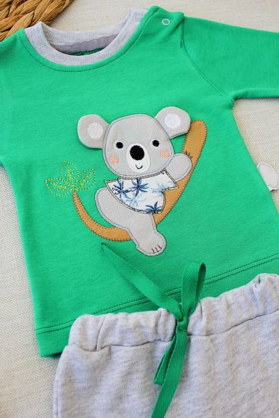 Ecenaz 3-6 6-9 9-12 12-18 Months Baby Koala Embroidered Long Sleeve Sweat 2 Piece Baby Girl and Boy Set Green