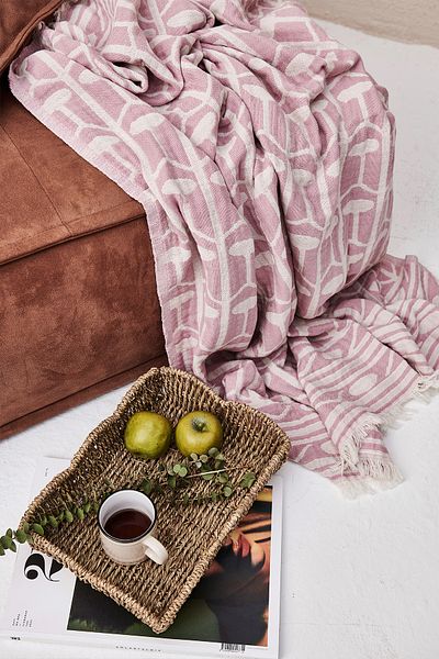 Vi’cotton 100% Cotton Pink Patterned Tv Sofa Cover, Pique, Blanket 135 X 150 cm