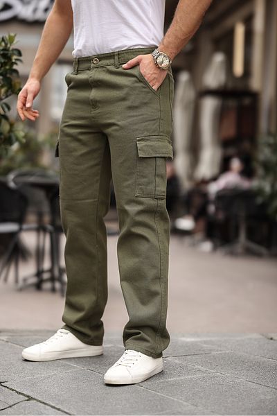 comstar Ανδρικό φαρδύ παντελόνι Cargo Basic Khaki με τσέπες