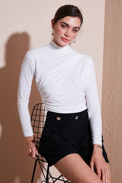 Lela Μπλούζα με Stretch Gather Λεπτομερή Slim Fit Stand γιακά ΜΠΛΟΥΖΑ 669925