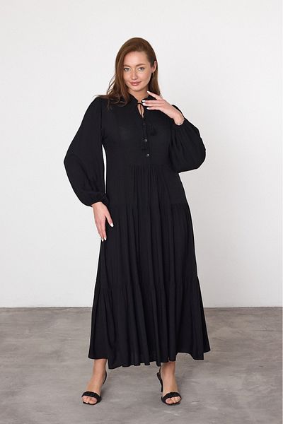 AYASOFYA OTANTIK Rochie lungă cu mânecă lungă elastică, cu nasturi, cu decolteu cu plăcuțe