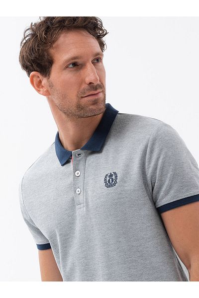 OMBRE Pánské polo triko s barevnými akcenty - šedá melanž V1 OM-POSS-0105 XXL