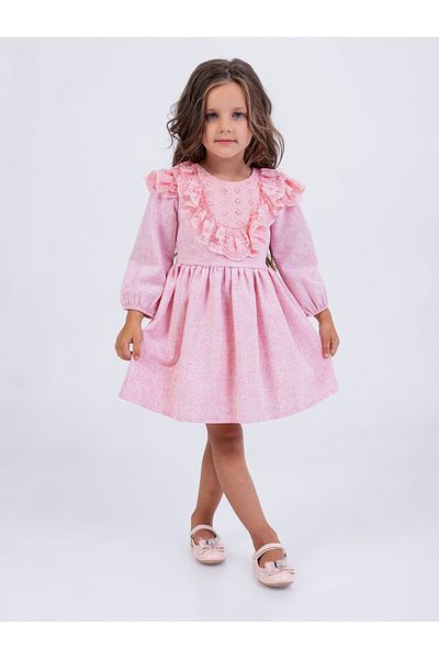 Filizdens Kids Rochie elegantă bej pentru fetiță, cu guler și mâneci din dantelă