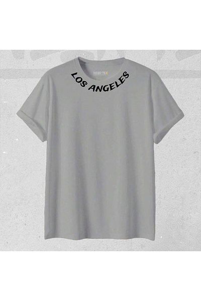 Minikelya New Season Unisex Los Angeles Collar Printed T-Shirt