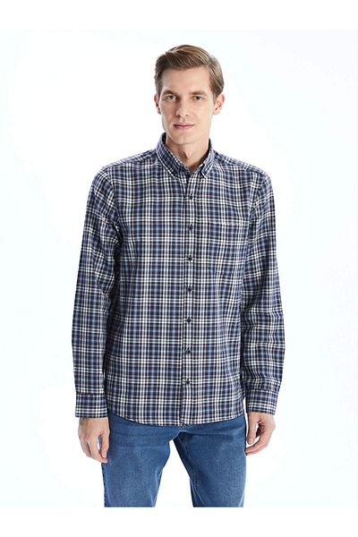 LC Waikiki Ανδρικό μακρυμάνικο καρό πουκάμισο Lcwaikiki Classic Navy Blue Regular Fit
