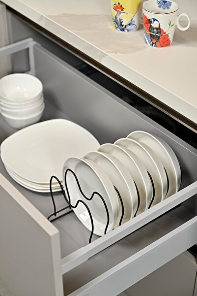 Edora Home مقلاة سوداء غير لامعة مكونة من 6 أقسام - رف منظم للأطباق وأغطية ال...