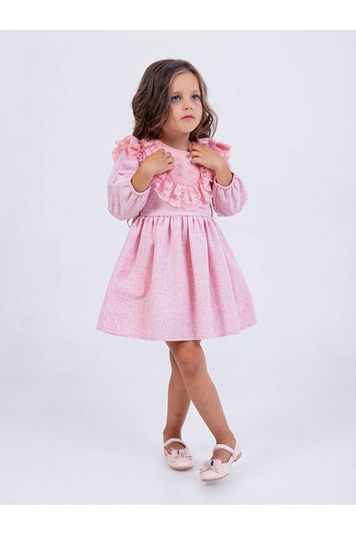 Filizdens Kids Rochie elegantă bej pentru fetiță, cu guler și mâneci din dantelă