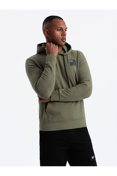 OMBRE Herren Känguru Hoodie mit Logo - oliv V4 OM-SSNZ-0162 XL