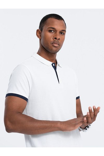OMBRE Herren-Poloshirt aus Baumwolle mit Kontrastbesatz - weiß V1 OM-POSS-0113 S