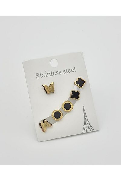 Home Set of 3 Pairs of Steel Vip Earrings