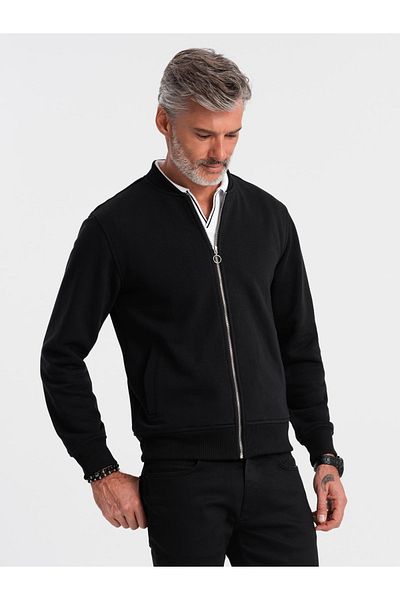 OMBRE Bavlněná rozepnutá pánská mikina bomber - černá V5 OM-SSZP-0215 ​​XXL
