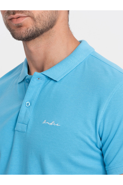 OMBRE Pique pletená polokošile - modrá V3 S1746 XL