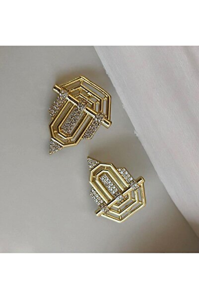 Genel Markalar Aksesuar Şovalye Leyla Serenay Küpe Gold Rodyum Kaplama Zirkon Taş