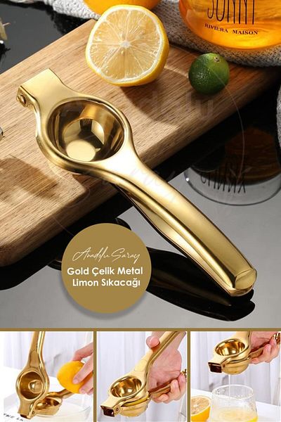 Anadolu Saray Luxury Gold Steel Metal Lemon Squeezer Citrus Juicer |   Gold Lemon Juicer