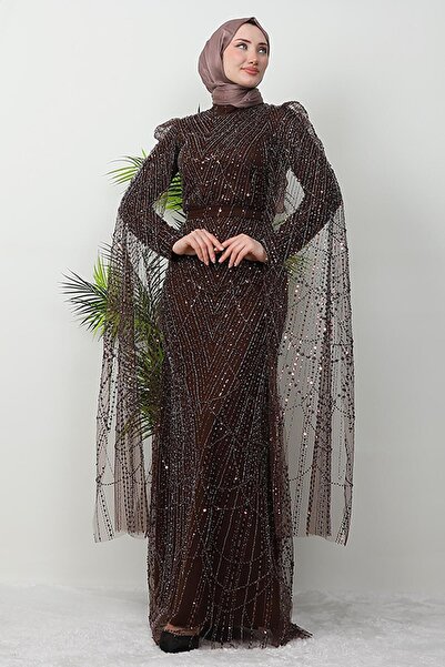 GİZ AGİYİM Βραδινό φόρεμα Duru Stone Bitter Brown