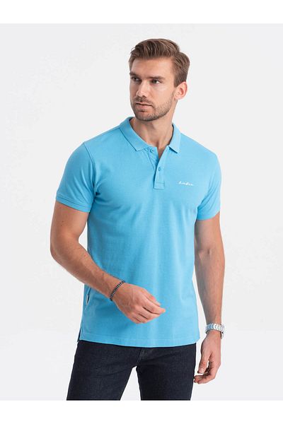OMBRE Pique pletená polokošile - modrá V3 S1746 XL