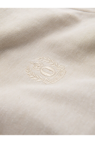 OMBRE Pánská melanžová polokošile s pruhovaným límečkem - písková V4 OM-POSS-0109 L