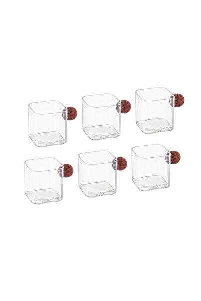 HIC Espresso Glass Coffee Cup Set 6 Pcs with Wooden Handle