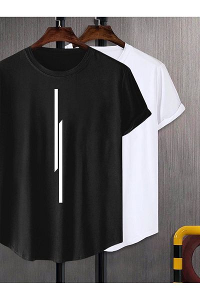 Minikelya Striped Slim Oval Cut 2Pcs 100/100 Cotton T-Shirt