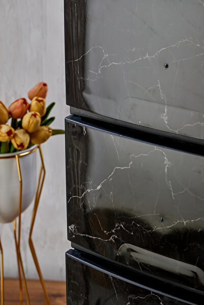 Homie 4 Katlı Çekmeceli Baskılı Mermer Desenli Kapaklı Plastik Komidin - Sebzelik - Çekmece No:5