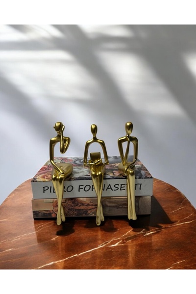 GİTTİGİTTİ 3'lü Oturan İnsan Dekoratif Polyester Obje Altın