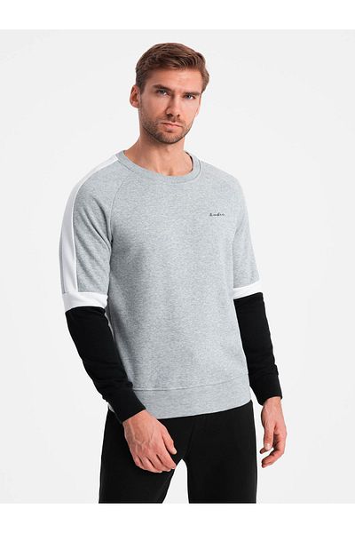OMBRE Τρίχρωμο ανδρικό φούτερ με μανίκια raglan - γκρι V1 OM-SSNZ-22FW-003 L