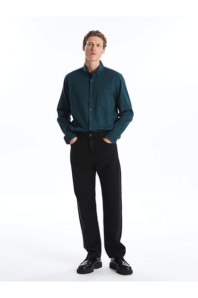 LC Waikiki Ανδρικό πουκάμισο Gabardine με μακρυμάνικο Lcwaıkı Classic Green Regular Fit