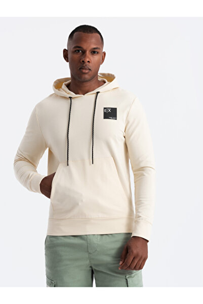 OMBRE Pánská klokaní mikina s kapucí a logem - krémová V2 OM-SSNZ-0162 XL