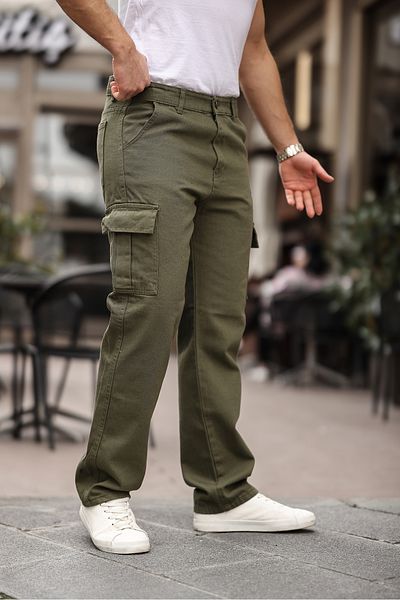comstar Ανδρικό φαρδύ παντελόνι Cargo Basic Khaki με τσέπες