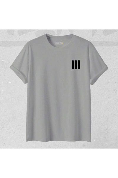 Minikelya Unisex Three Lines Printed New Season Cotton Oversize T-shirt