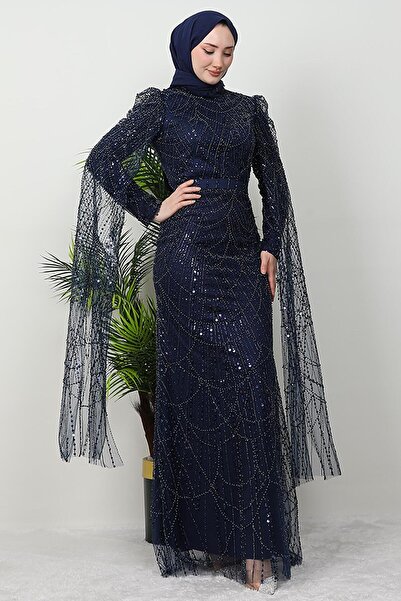 GİYZAMİLA Duru Taşlı Abiye Lacivert