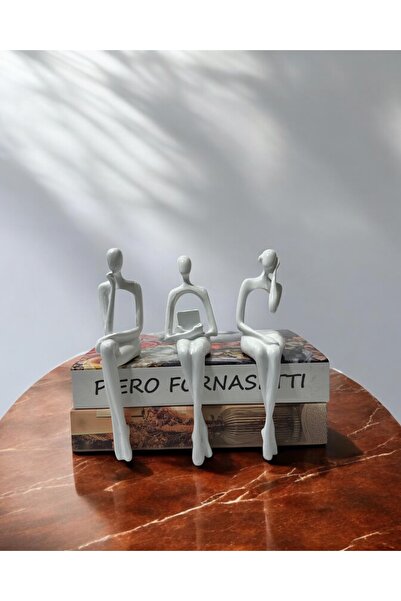 Genel Markalar 3'lü Oturan İnsan Dekoratif Polyester Obje Beyaz