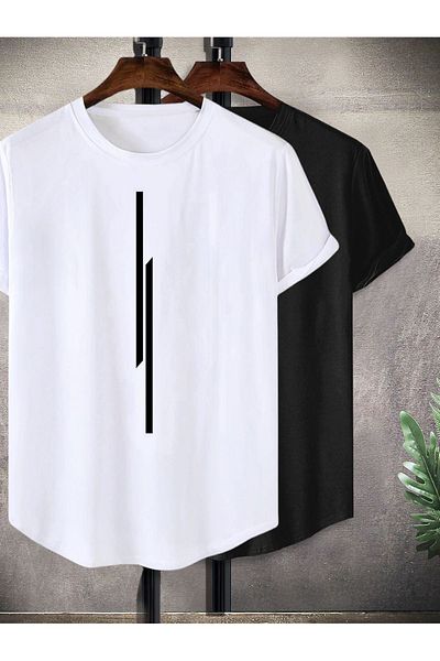 Minikelya Striped Slim Oval Cut 2Pcs 100/100 Cotton T-Shirt