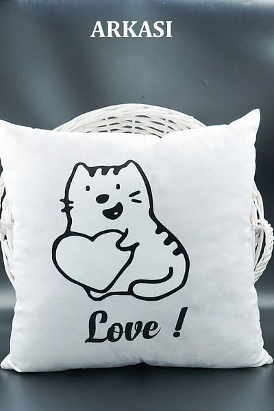 ASDİVA 43X43 cm Velvet Throw Pillow Cover - Double-Sided Letter V with Cat Pattern, Birthday Marriage Proposal
