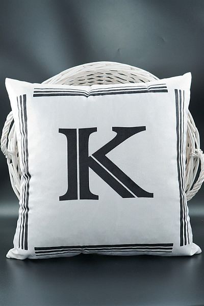 ASDİVA Lettered Throw Pillow Cover Velvet 43x43 Cm Double Sided Letter K Cat Patterned Marriage Proposal Birthday