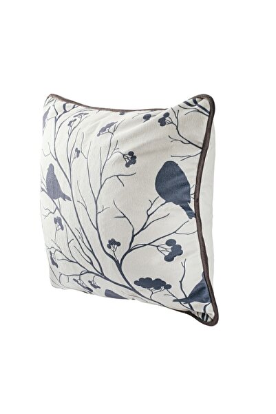 ASDİVA New Year's Christmas Themed Anthracite Cardinal Bird Patterned Anthracite Piped Decorative Throw Pillow Cover - Gray