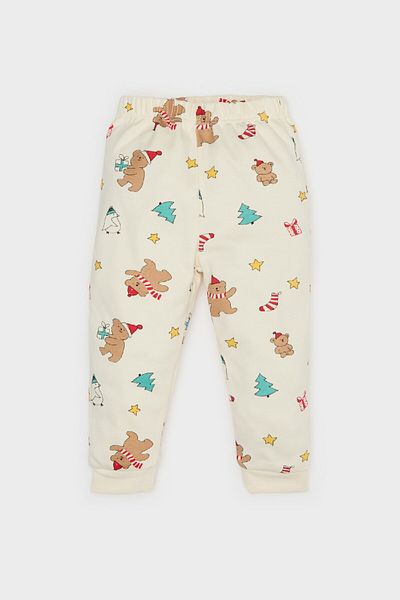 DeFacto Baby Boy Christmas Themed Pajamas Set Crew Neck Long Sleeve Top Elastic Waist Long Bottom